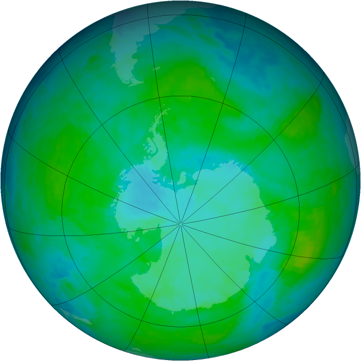 Antarctic ozone map for 28 December 1985